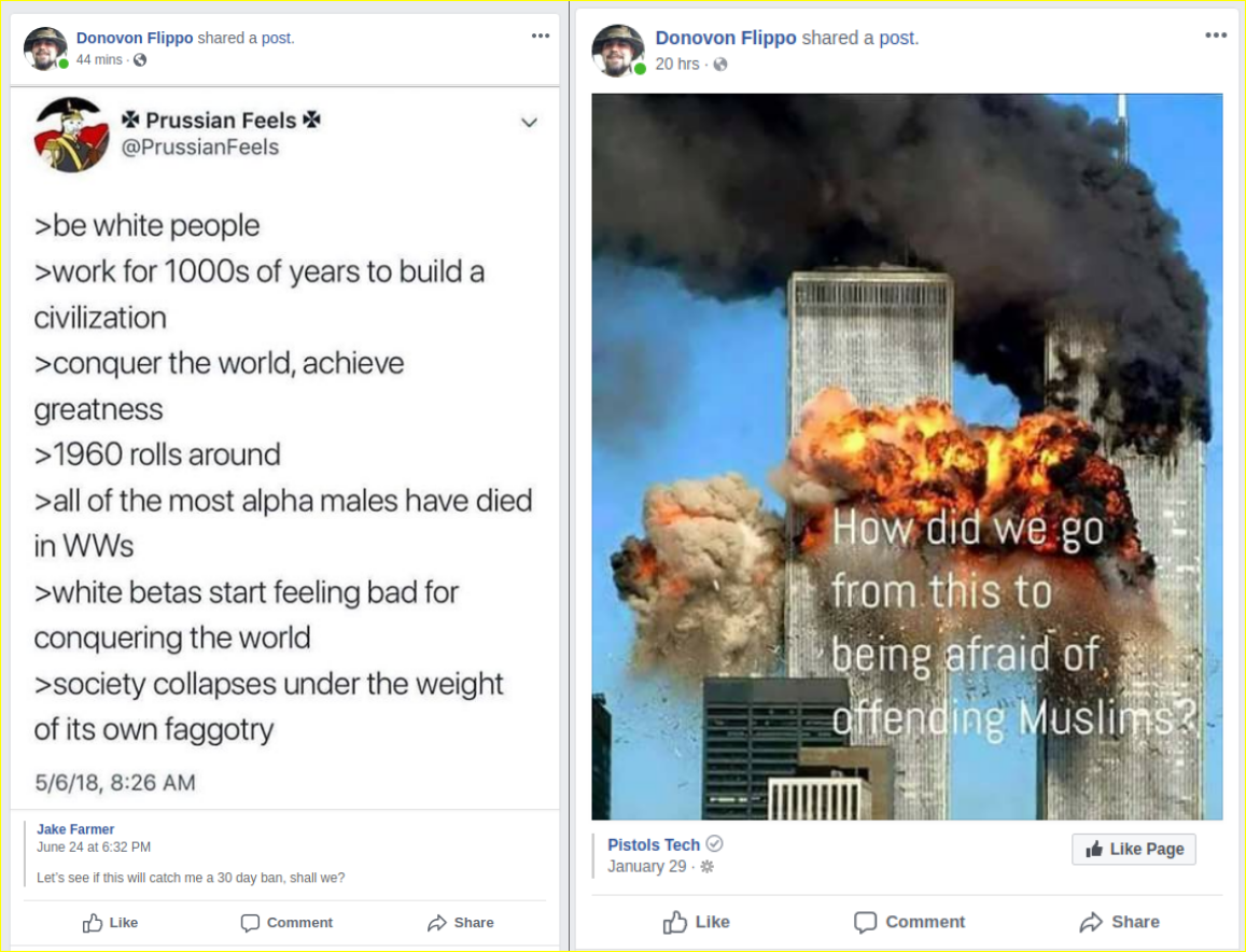 Donovon Flippo posts racist and neo-Nazi propaganda on his facebook page