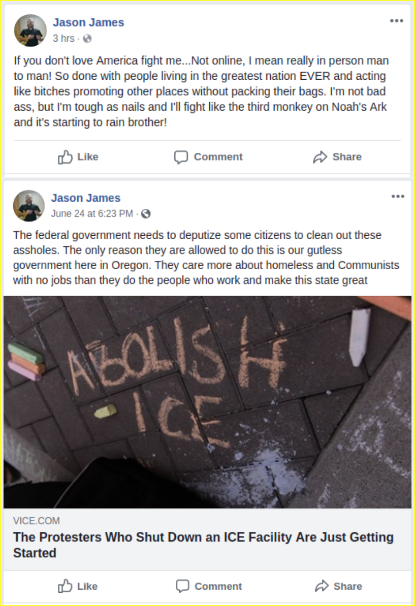 Jason James expresses fascist sentiments on facebook